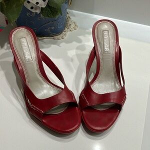Kimono by Unisa  Red Leather Mule w/Wooden 3” Heels, Made in Brazil